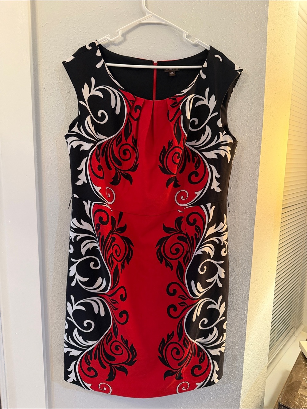 Voir Voir Red, Black & White Printed Sheath Dress